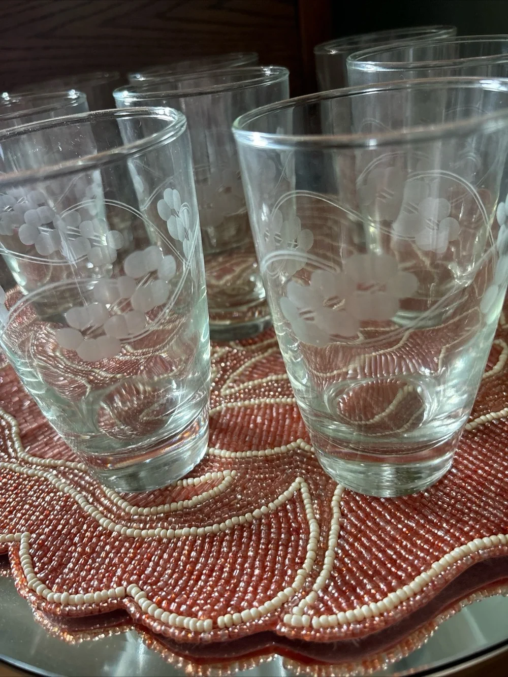 Libbey Clear Etched Floral Tumblers - Set of 8